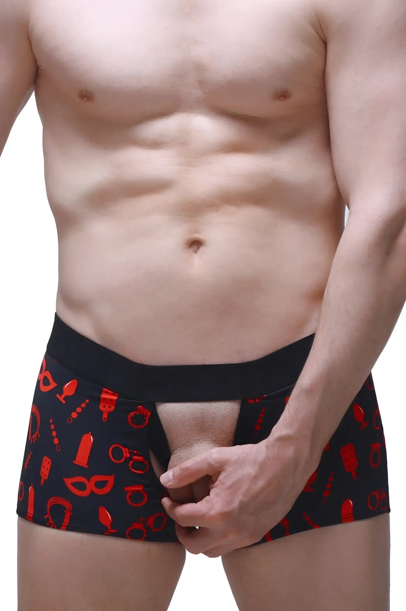 Black briefs boxer olloix boudoir with red erotic-themed graphics for bold intimate wear
