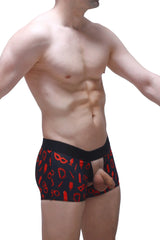 Black boxer briefs with red erotic symbol pattern from boxer olloix boudoir for stylish comfort and bold design