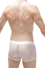 White mesh boxer briefs with a solid white waistband from boxer olloix for breathable comfort
