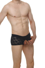 Black lace-trimmed briefs with a solid black waistband from the boxer Algun lace black collection