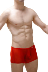 Red men’s briefs boxer ougreen net with a snug fit and elastic waistband in vibrant red color