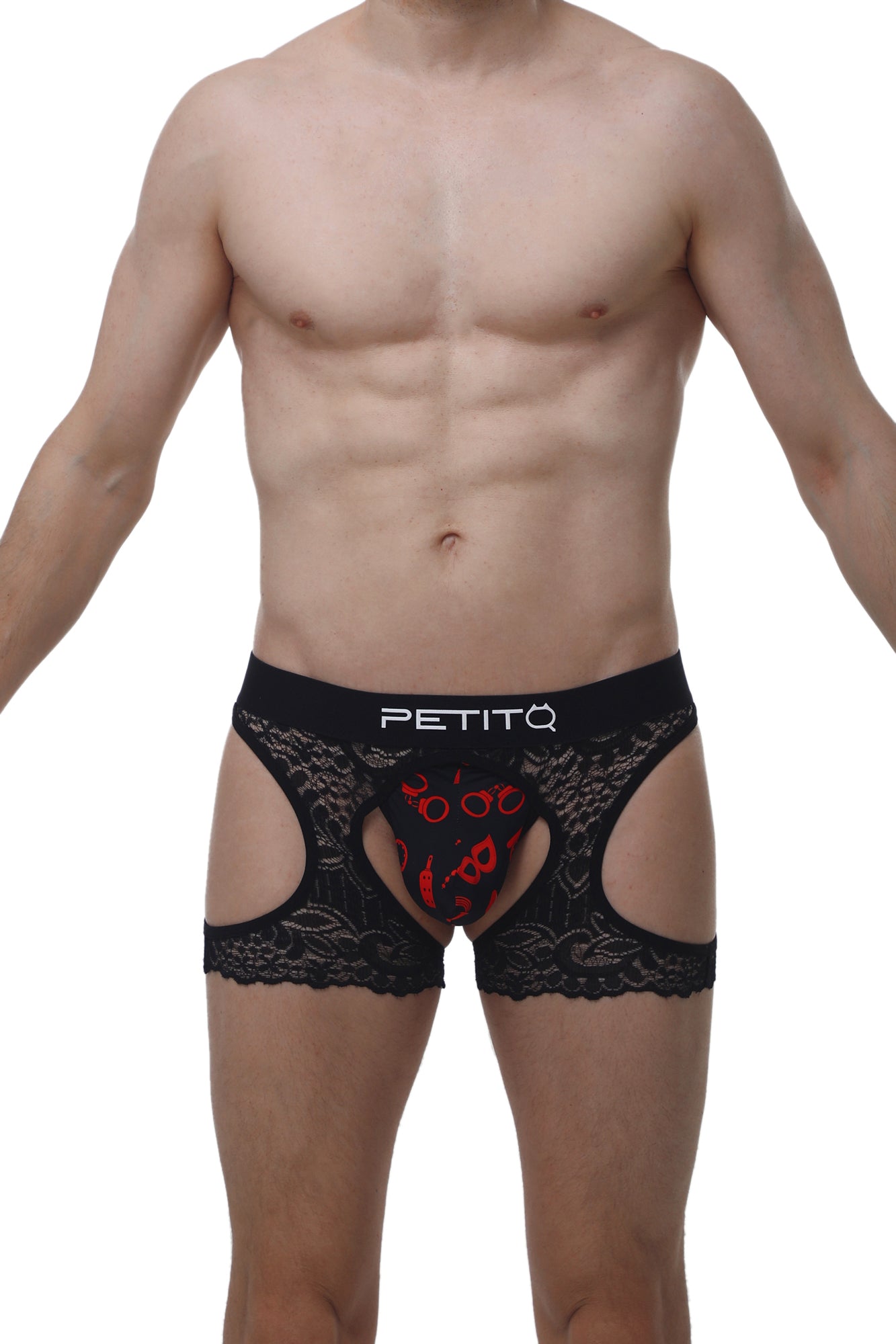 Petitq boxer corlier boudoir black lace men’s underwear with red heart pattern and petitq branded waistband