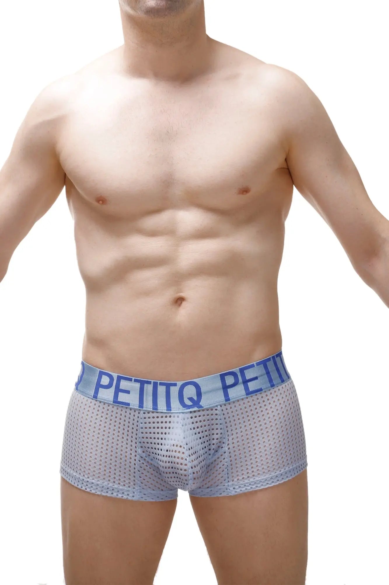 Light blue mesh men’s boxer briefs with matching elastic petitq waistband boxer protruder durtol sky blue