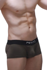 Black petitq boxer push-up camo briefs with sleek form-fitting design and subtle sheen for enhanced comfort