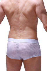 White mesh boxer briefs with solid waistband from boxer reotier bee white collection front view