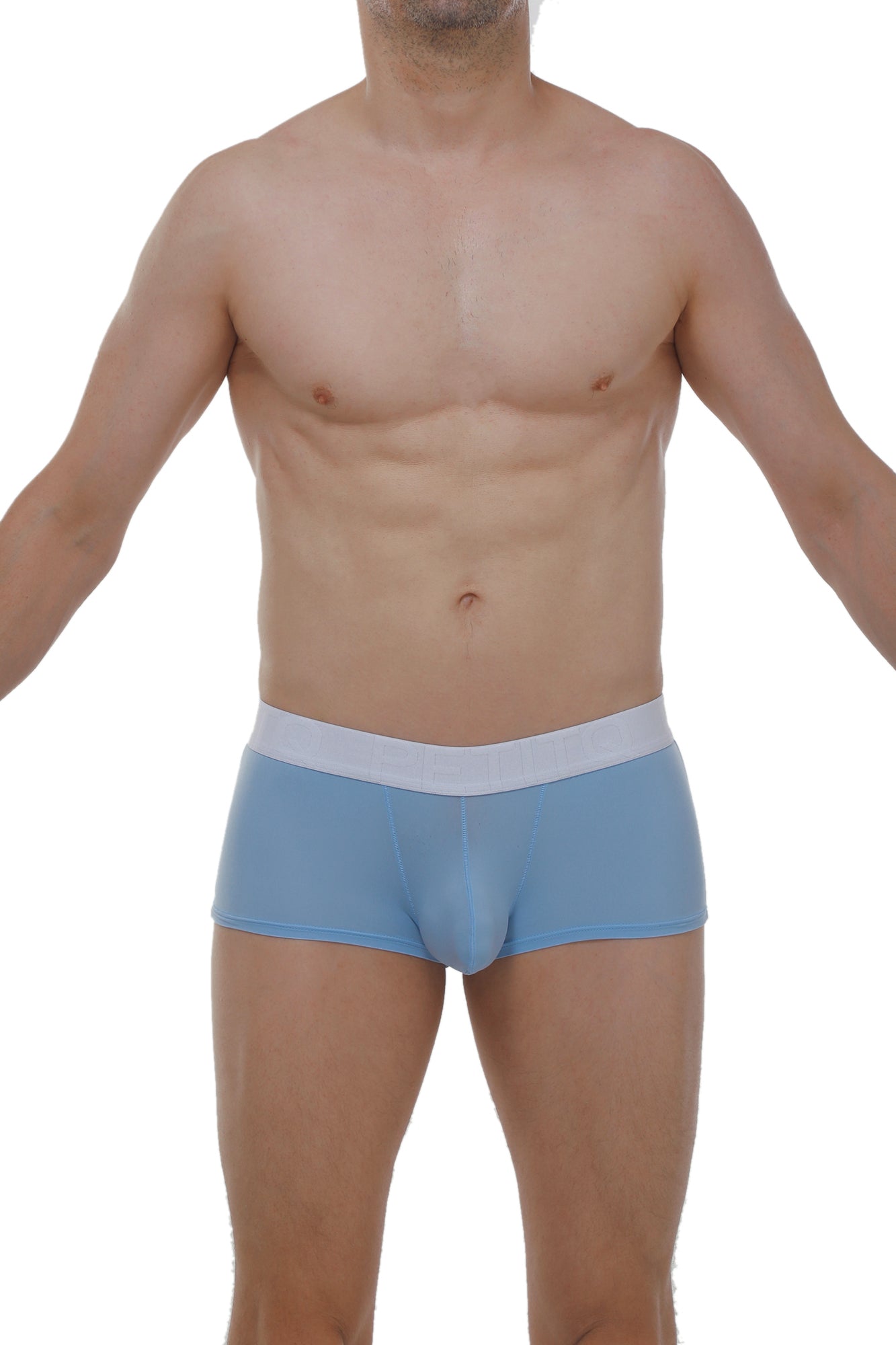 Light blue petitq boxer brief dome skine blue with contrasting white waistband made from soft breathable fabric