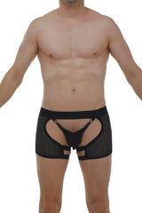 Black mesh boxer string garter angy durtol briefs with cut-out design and adjustable straps visible from back