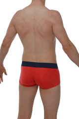 Red boxer briefs with a navy blue waistband in plum crimson perfect for comfortable everyday wear