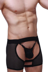 Black mesh briefs petitq boxer string garter angy durtol with solid black pouch and adjustable straps