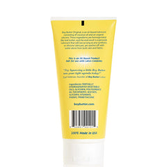 Bright yellow tube of boy butter original oil-based lubricant with white cap and black barcode on the back side