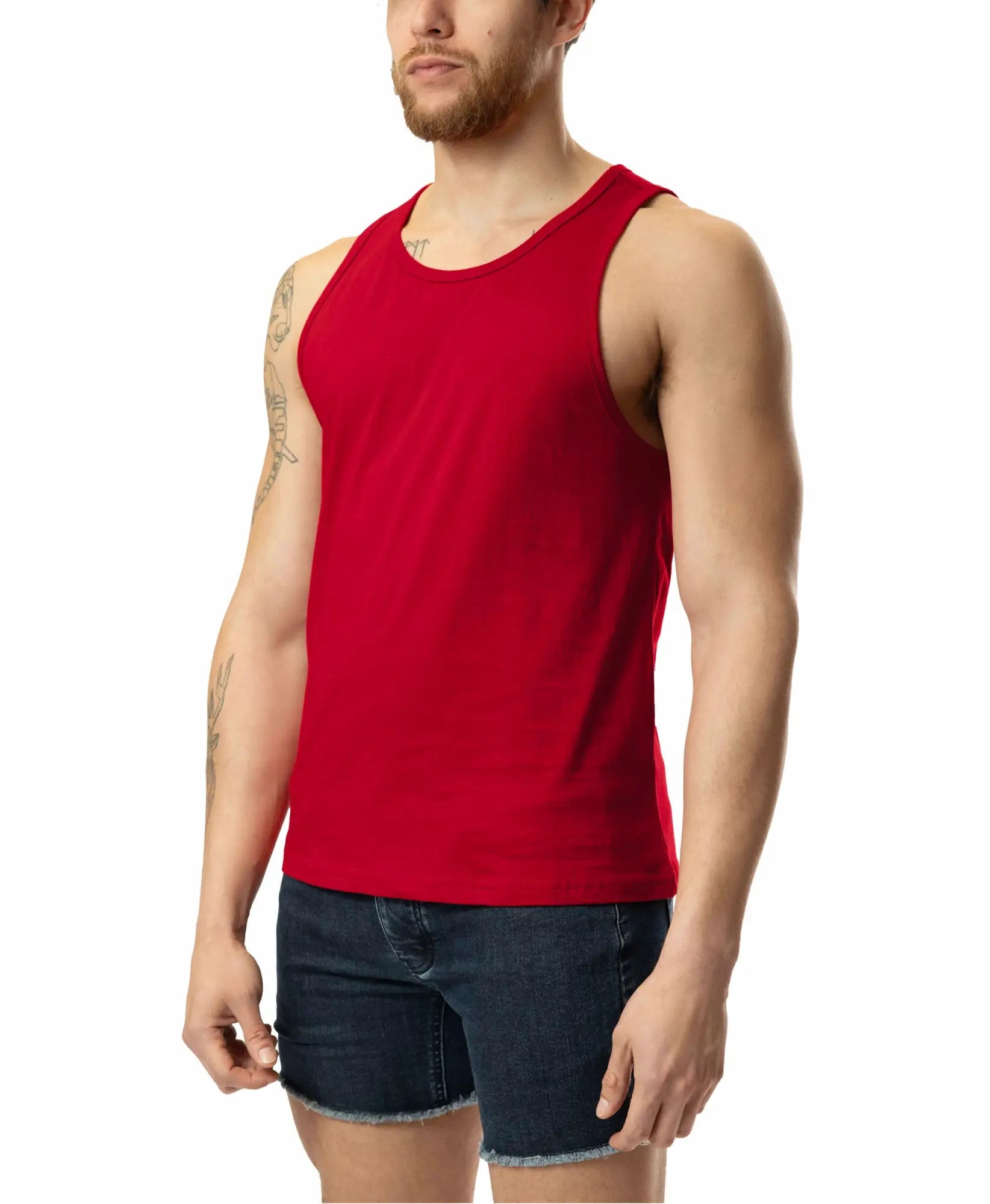 Red sleeveless tank top by Brandmark with a simple round neckline and smooth fabric perfect for casual wear