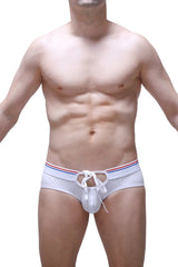 Brief Almard white men’s briefs with red white and blue striped waistband and matching drawstring for everyday wear