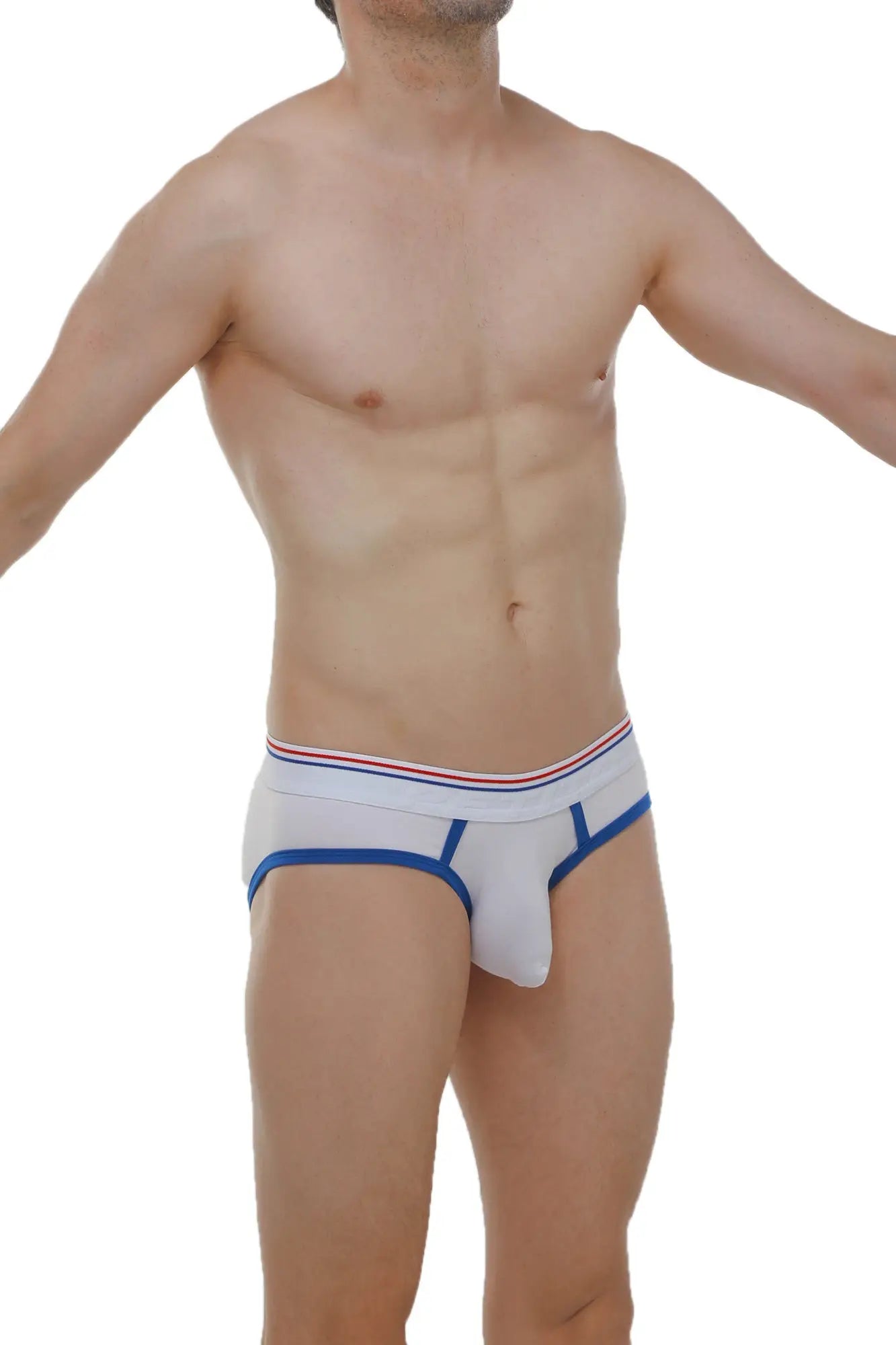 White briefs andrew white with blue trim and red white and blue striped waistband for comfortable daily wear