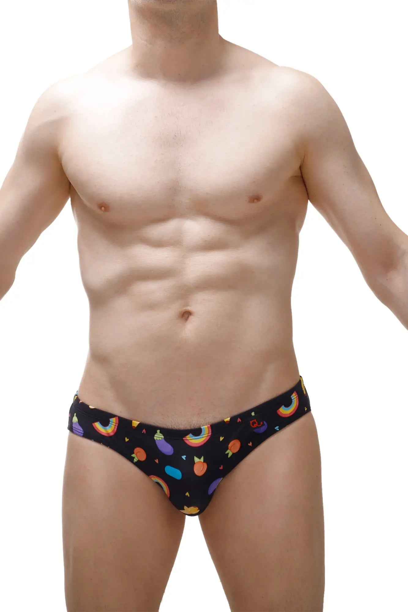 Black men’s briefs brief ansan sitges with colorful rainbow pineapple and whimsical fruit pattern design