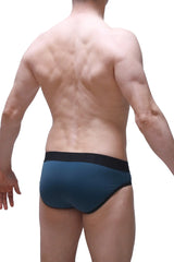 Dark teal briefs with a contrasting black waistband from the brief bandes prussian blue collection