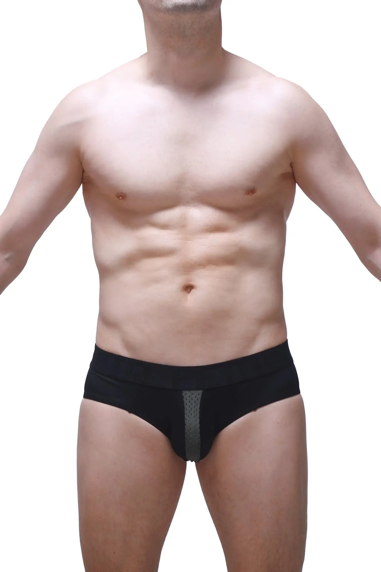 Black briefs barie bee green with a gray mesh front panel offering breathable comfort and style