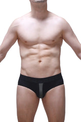 Black briefs barie bee green with a gray mesh front panel offering breathable comfort and style