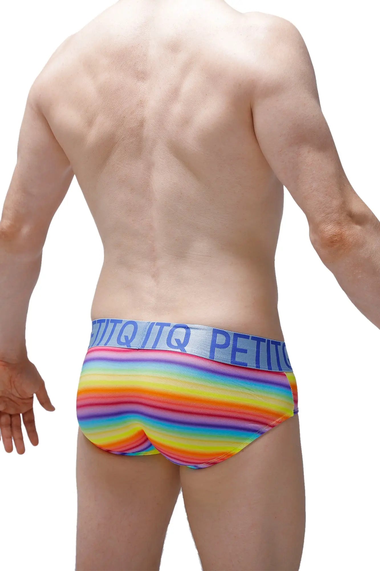 Brief biran andiol rainbow-striped men’s briefs with blue petitq waistband for comfortable everyday wear