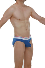 Blue men’s briefs brief bulan plum blue with a white red and blue striped waistband for comfortable wear
