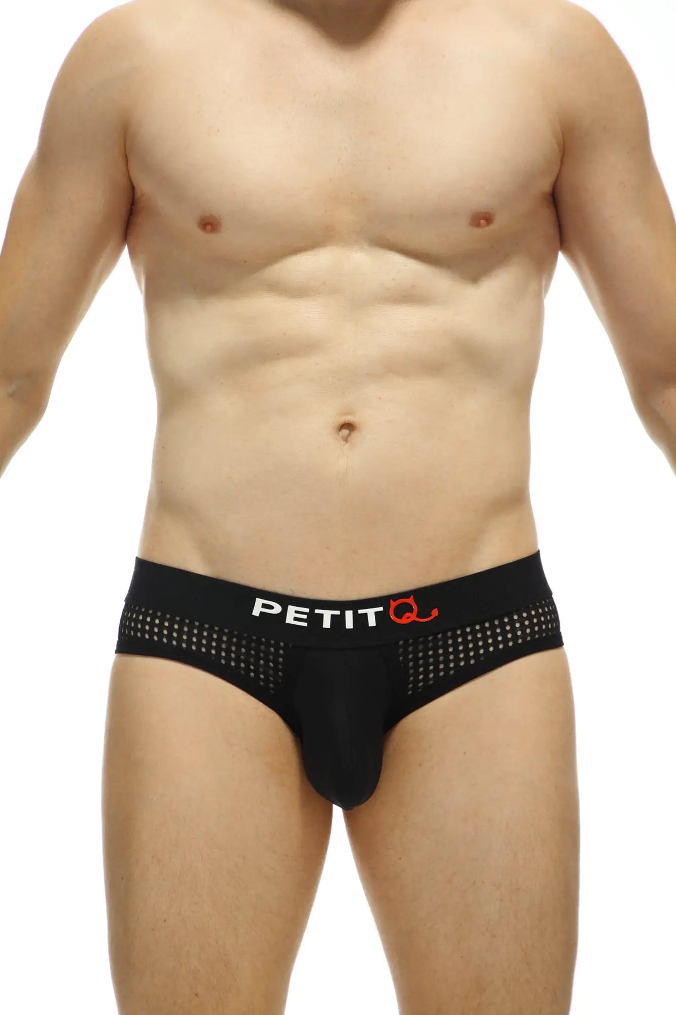 Black petitq men’s briefs brief chaon durtol black with perforated waistband and red logo detail