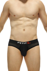 Black petitq men’s briefs brief chaon durtol black with perforated waistband and red logo detail