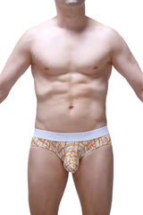 Orange and white patterned men’s briefs brief chill carlot alloy with solid white waistband for everyday comfort