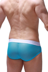 Turquoise sheer briefs with white elastic waistband in breathable net fabric brief dolmen net maya blue design
