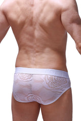 White lace briefs with delicate floral pattern and soft elastic waistband from brief dome coudray white collection
