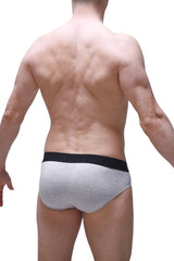 Gray athletic briefs with black elastic waistband made from dome modal fabric by petitq for comfortable support