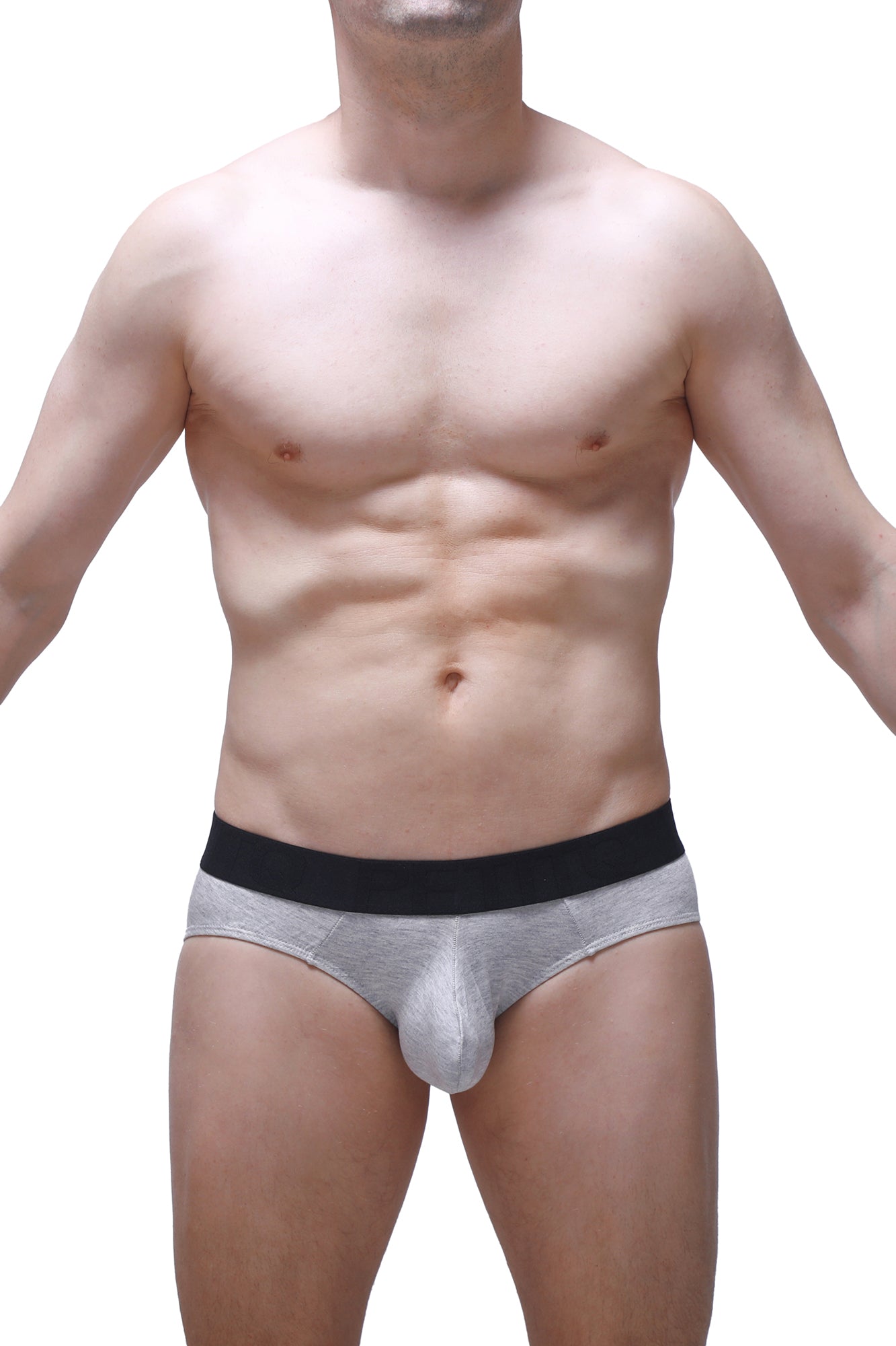 Gray men’s briefs with black waistband made of modal fabric from petitq brief dome modal gray collection