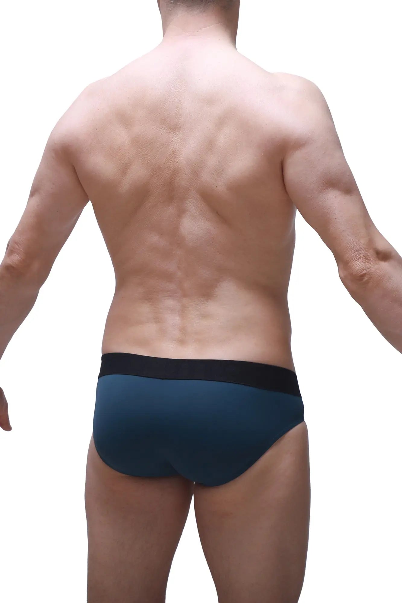 Dark teal briefs with a black elastic waistband in prussian blue color for comfortable everyday wear