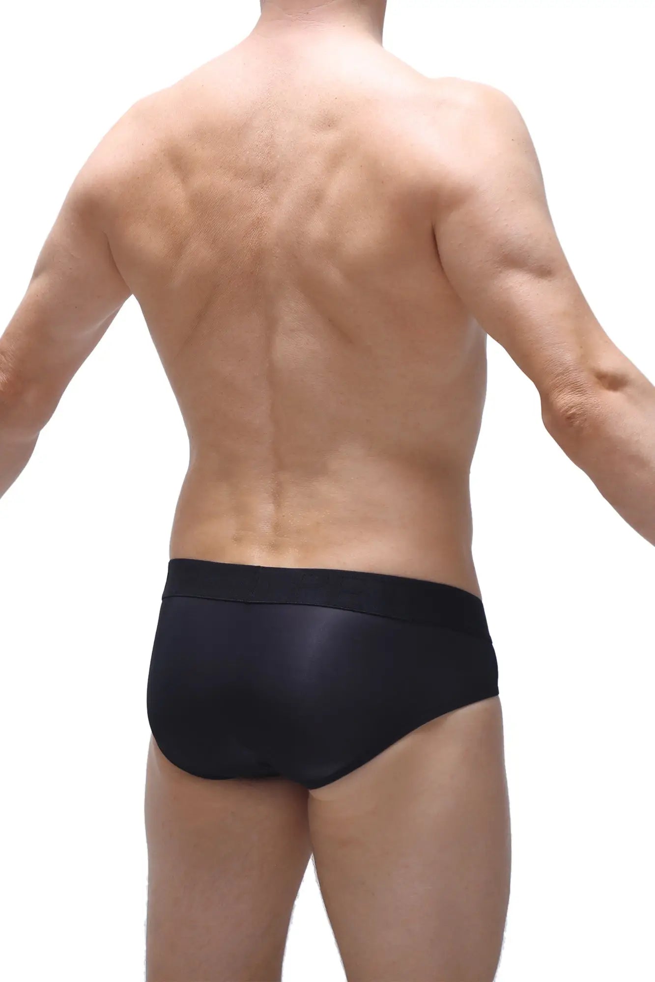 Black briefs with a smooth form-fitting design made from voile fabric in a deep black shade for comfortable wear