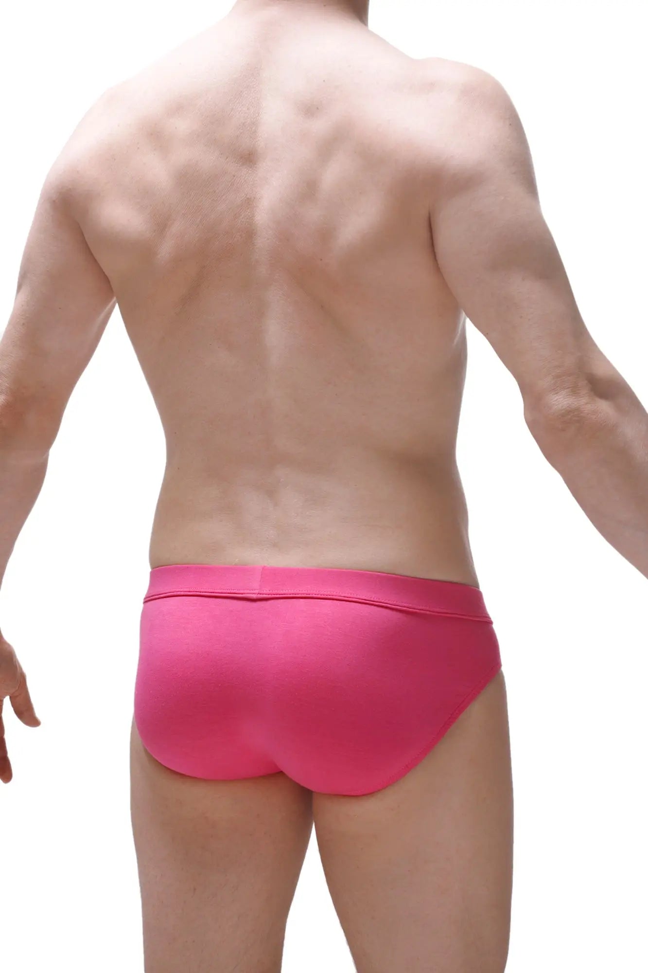Bright pink brief double pouch with smooth form-fitting fabric and a clean minimalist design
