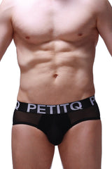 PetitQ brief Dugny black mesh briefs with black elastic waistband featuring petitq logo in white lettering