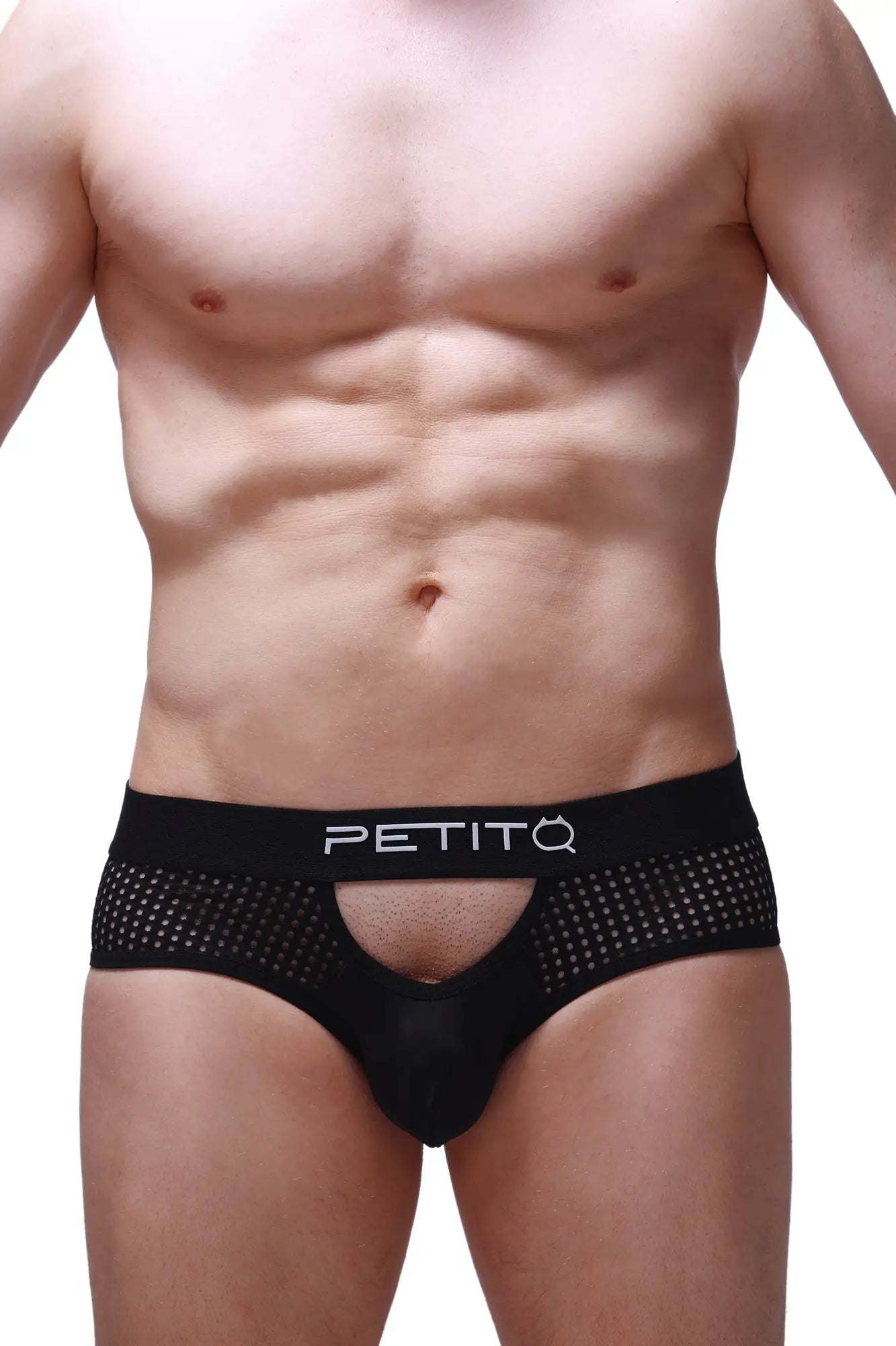 Black mesh briefs brief ethel durtol black with central cutout and petitq logo on waistband