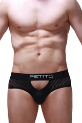 Black mesh briefs brief ethel durtol black with central cutout and petitq logo on waistband