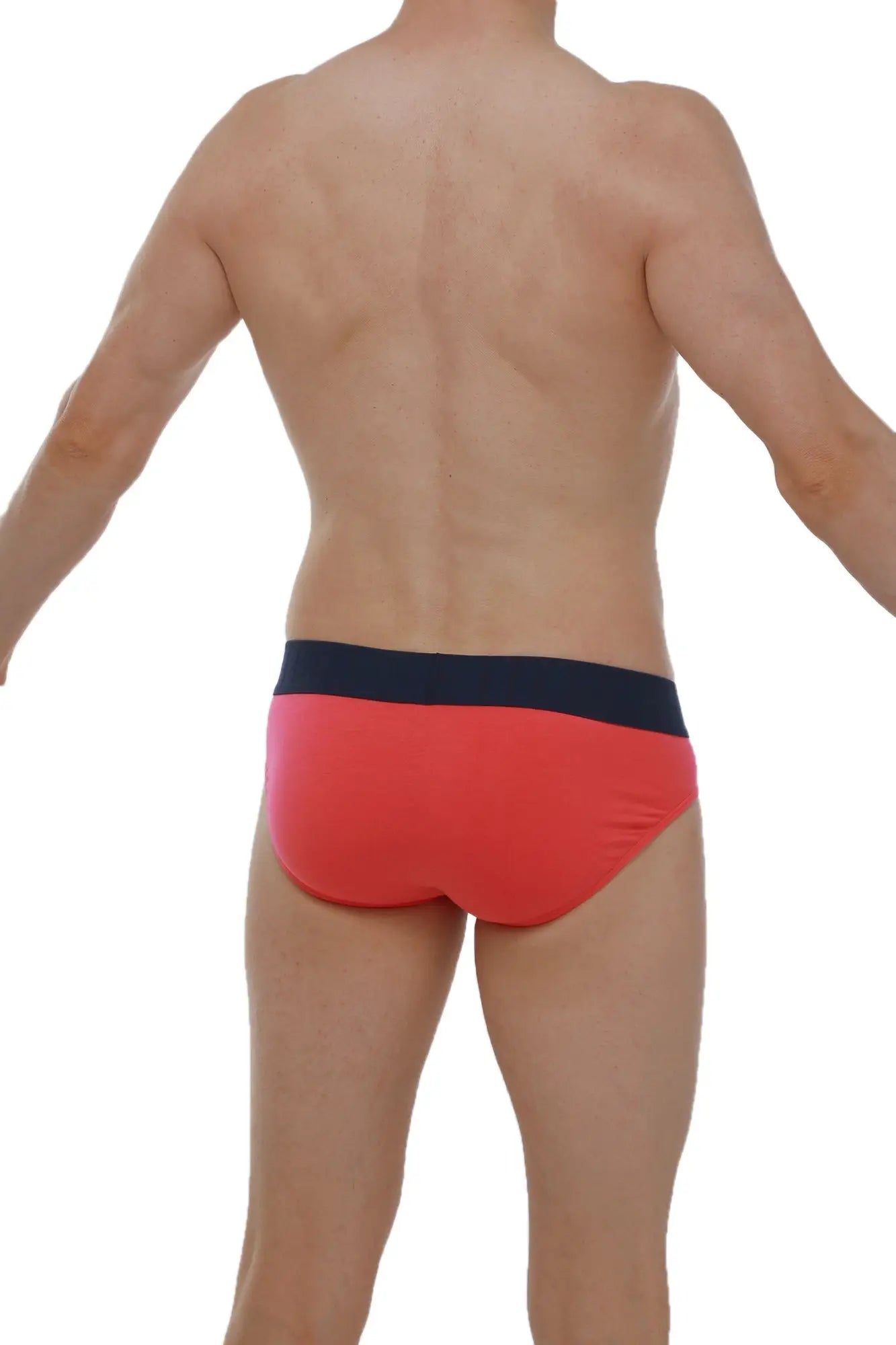 Red briefs with a navy blue waistband made from modal fabric in fuchsia color for comfortable everyday wear