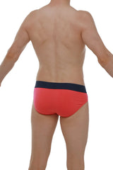 Red briefs with a navy blue waistband made from modal fabric in fuchsia color for comfortable everyday wear