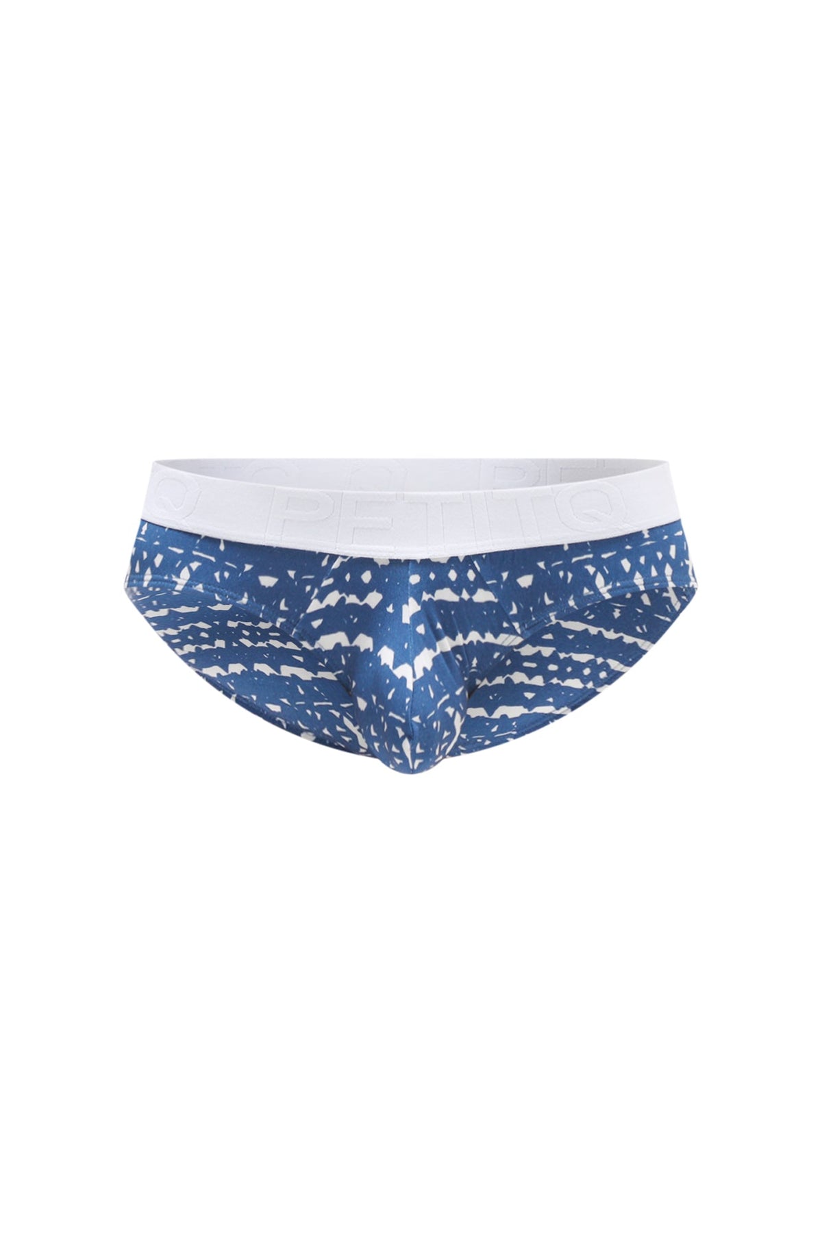 Blue and white patterned men’s briefs with solid white waistband from PetitQ brief Jans new denim collection