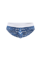 Blue and white patterned men’s briefs with solid white waistband from PetitQ brief Jans new denim collection