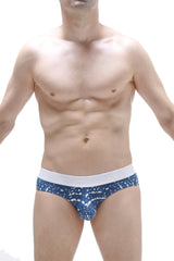 Blue patterned briefs with white waistband from petitq brief jans new denim featuring soft denim fabric