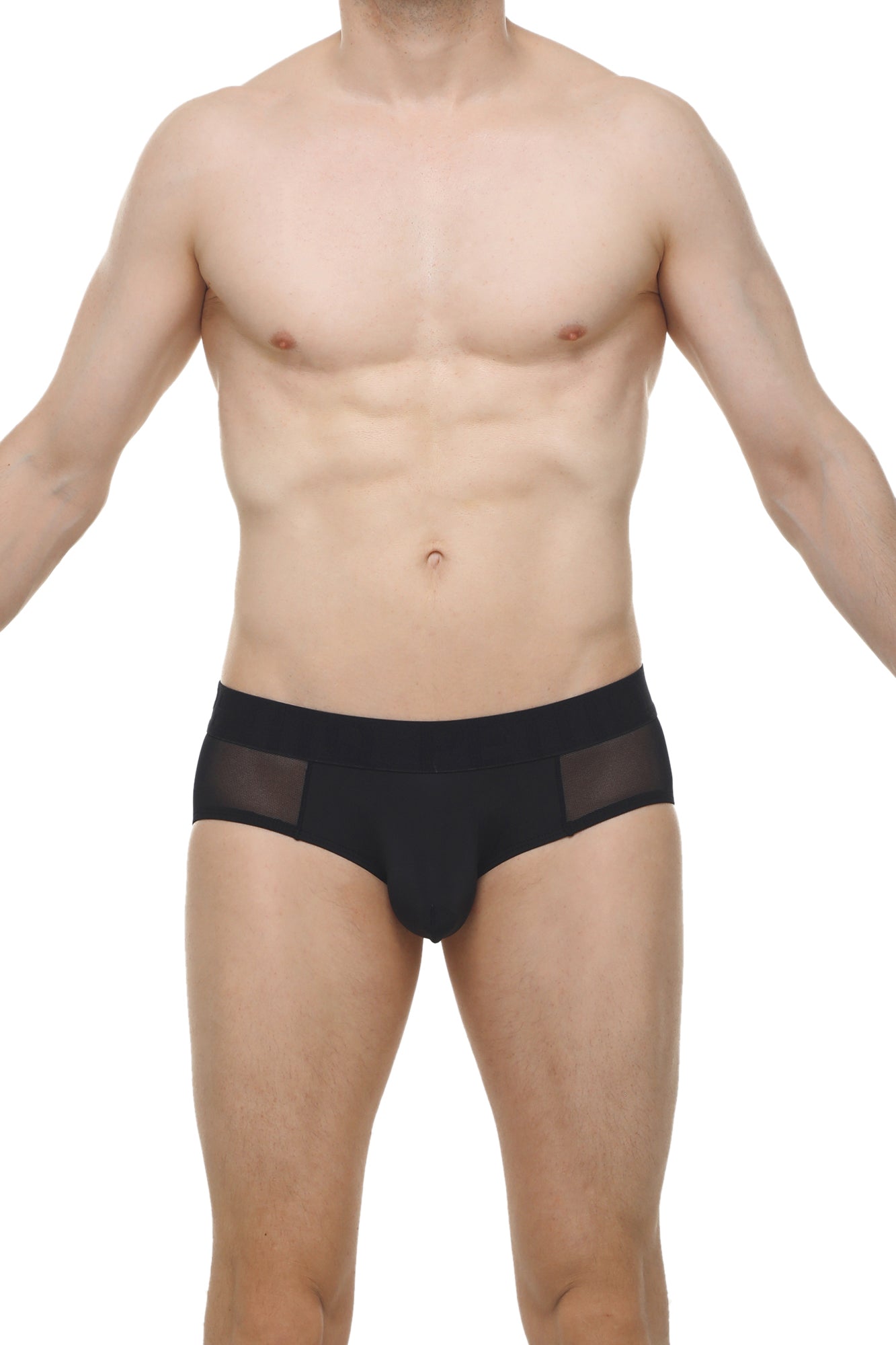 Brief lescar black mens briefs with sheer mesh side panels highlighting breathable material design