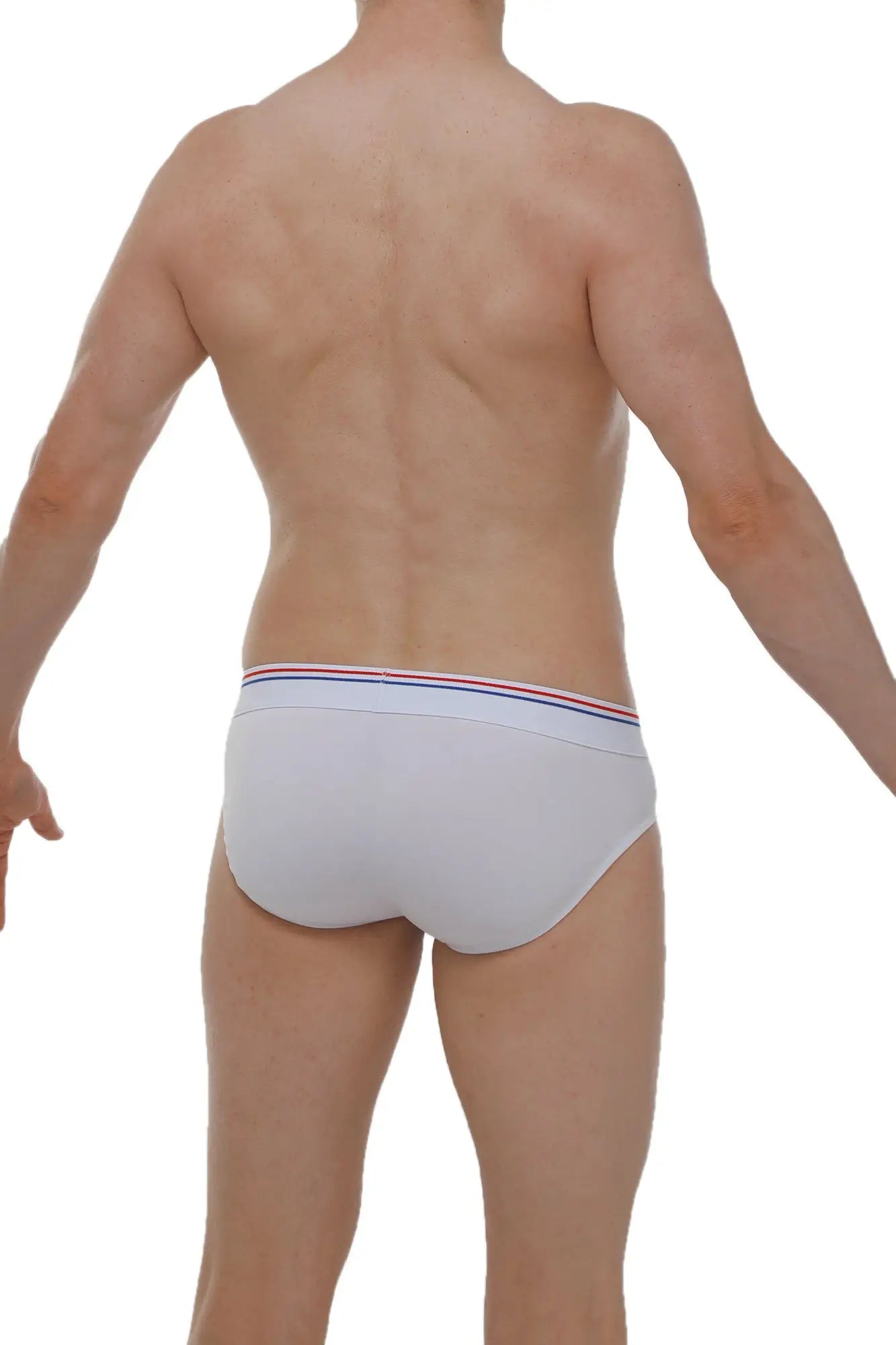 Brief linay bigout white briefs with thin elastic waistband featuring red white and blue stripes in cotton fabric