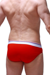 Brief Linay modal red briefs in red with a white waistband accented by thin blue and red stripes