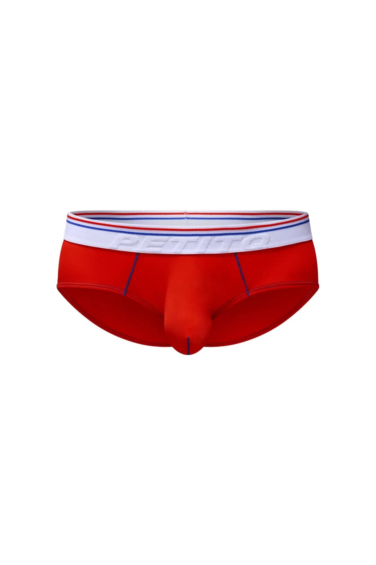 Brief lordat red men’s briefs in red with white elastic waistband featuring blue and red stripes branded petitbag
