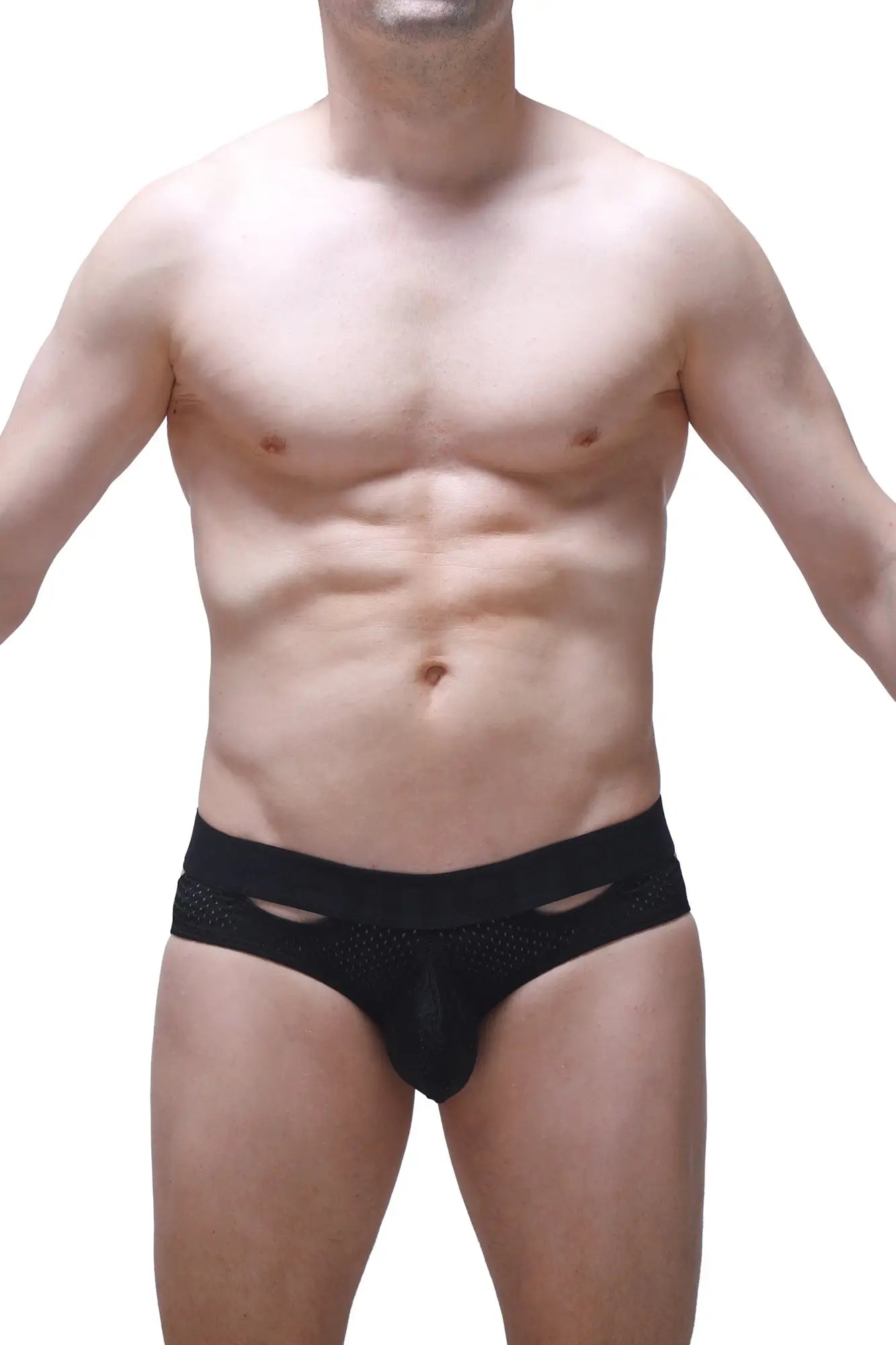 Black mesh briefs malans bee black with cutout design showcasing breathable sheer fabric and bold style