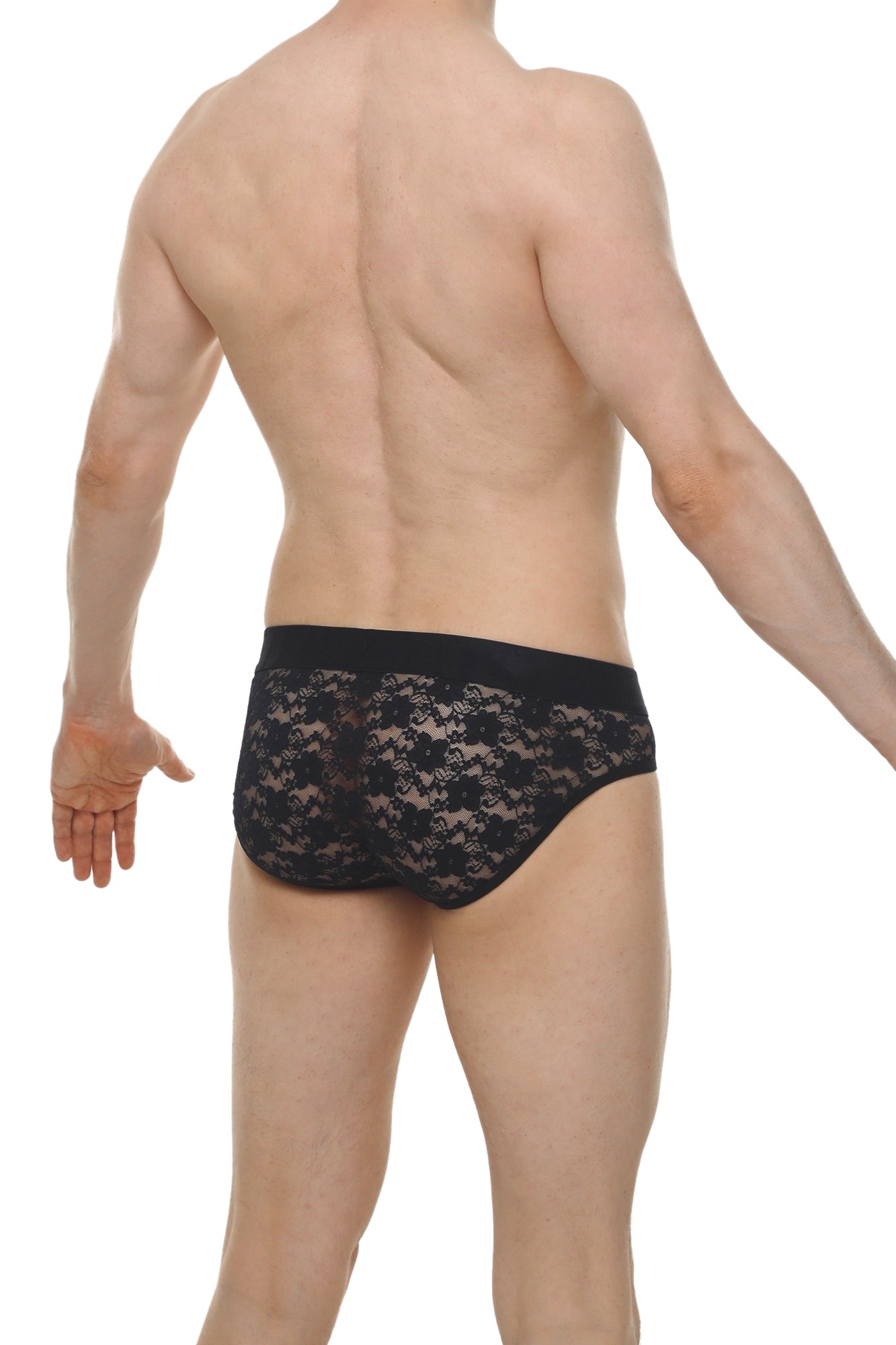 Black lace briefs maray lace black with a solid black waistband showing the front side of the product