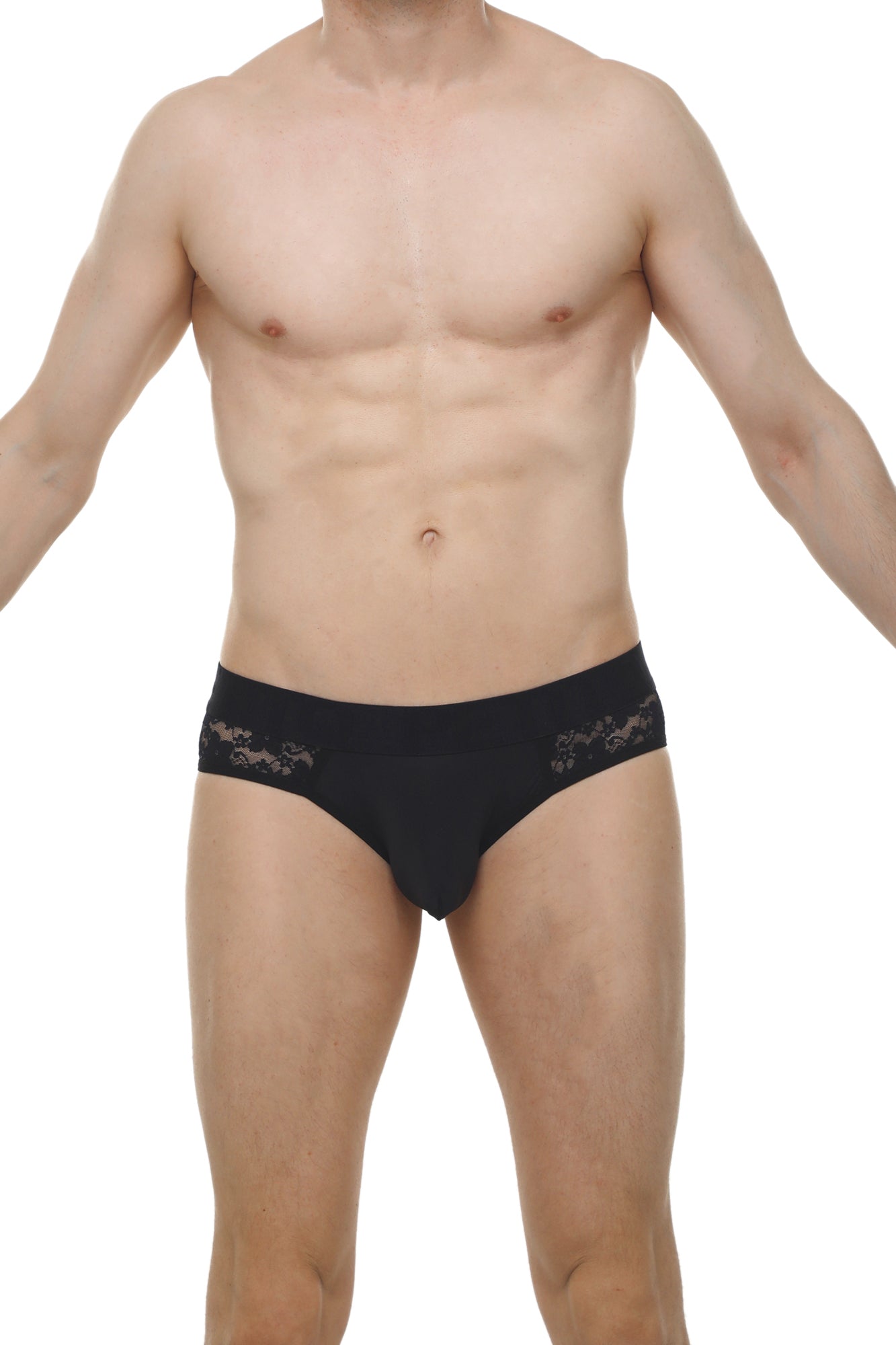 Brief Maray Lace Black black lace-trimmed briefs with delicate floral embroidery on the sides