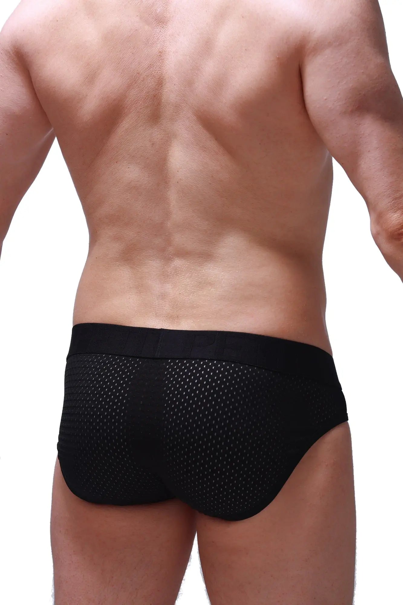 Black mesh briefs with a solid elastic waistband from brief maray tropical collection
