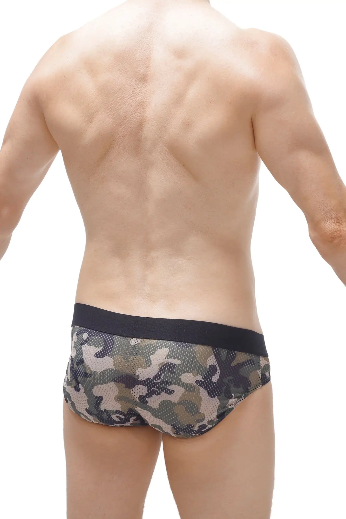 Brief menhir camo mesh camouflage briefs with black elastic waistband made of breathable mesh fabric